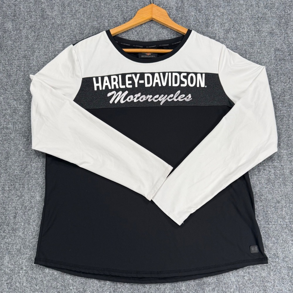 Harley-Davidson Women's XL Performance Colorblock Long Sleeve Shirt Black White